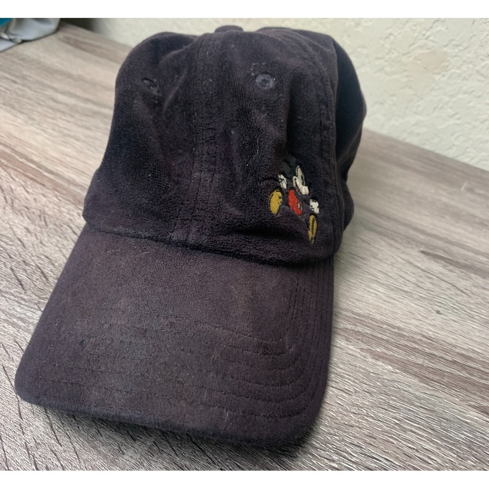 Disney Disneyland Parks Mickey Mouse Black Suede Adjustable Baseball Hat Adult